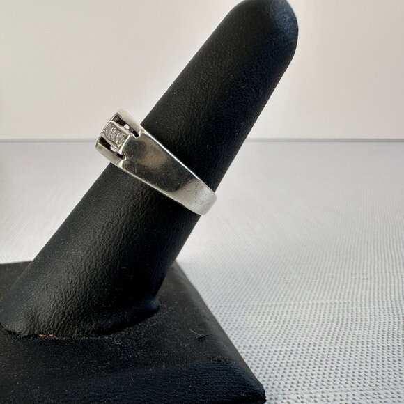 Modernist Sterling Silver Diamond Ring Size 6.5, 925 Israel Brutalist Sculptural - Picture 3 of 11
